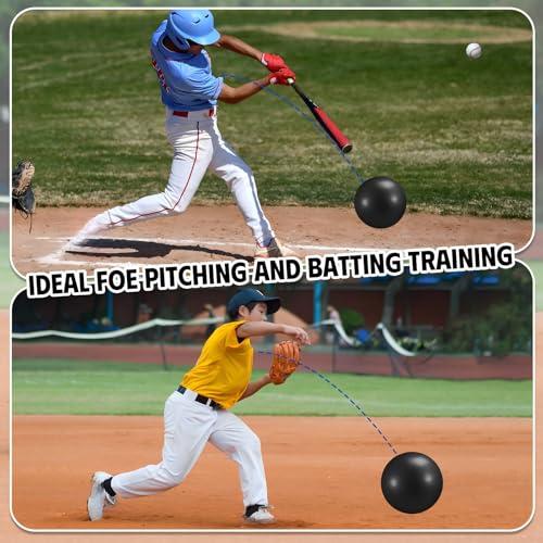 2 Pcs Connection Ball with Pump 9 Inch Pilates Baseball Softball Batting Trainer Improve Arm Action Hitting & Pitching Efficiency Connection Ball for Baseball - color: Black