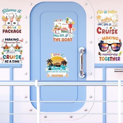 Family Cruise Door Decorations Magnetic - Wxiben 6PCS Vintage Hawaii Cruise Door Ship Decorations Magnets Glasses Palm Tree Sunset Drink Cruise Door Magnets for Family Vacation Carnival Cabin Decor - style: Vintage Family