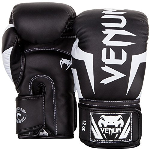 Venum Elite Boxing Gloves - color: Black/White, size: 12-Ounce