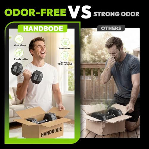 HANDBODE Rubber Encased Hex Dumbbell Pair, 2.5-65 lb | Non-Slip Handle Design for Secure & Comfortable Grip, Hand Weights for Strength Training, Fitness & Home Gym - size: 3 lb, Pair, style: Comfort Grip