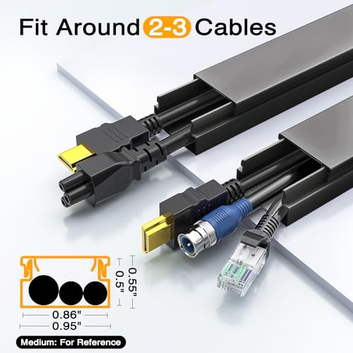 Cable Hider, 157in Delamu Cord Hider Wall for Wall Mounted TV, Wire Hider Kit, Paintable Cable Concealer Raceway Management for Home & Office, 10XL15.7 W0.95 H0.55in, Black - color: Black, size: 157in L x 0.95in W x 0.55in H