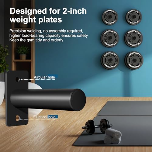 EVERYMATE Weight Plate Rack, Wall Mount Weight Plate Holder for Bumper Plates, Max Weight Capacity 330 lb, Home Gym Organizer - size: 2-inch-4P-M