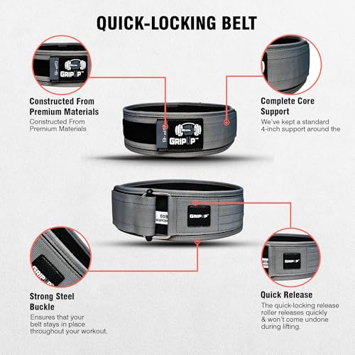 Self-Locking Weight lifting Belt AUTO LOCK 4 Inch Gym Belt Adjustable Buckle For Fitness Powerlifting Bodybuilding Weightlifting Deadlift Olympic Cross Training Back Support Men & Women - color: Gray, size: Small