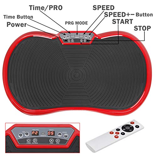 Full Body Vibration Platform Massage Machine Workout Trainer with Bluetooth Music Connection - color: Red