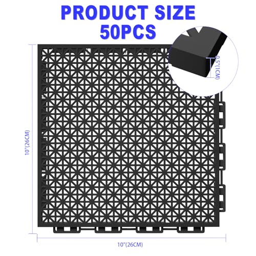 50 PCS Modular Interlocking Cushion Interlocking Floor Tiles with Hole Drainage Mat 10" x 10" Non Slip Pool Deck Mat Outdoor for Drain Deck Pool Patio Shower Kitchen Balcony (Black) - color: Black