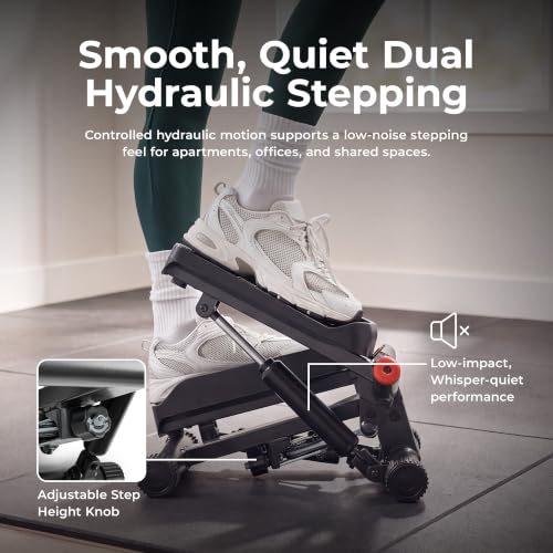 Sunny Health & Fitness Twist Stair Stepper with Resistance Bands | Low-Impact, Side-Twist Motion, Adjustable Step Height, Hydraulic Resistance, SunnyFit App, Up to 350 lb Capacity - color: Black Matte
