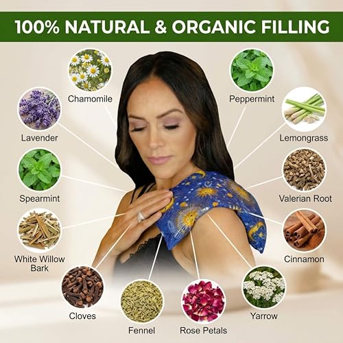 Nature's Approach Basic Herb Pack Heating Pad, Indigo | 12-herb aromatherapy rice & flaxseed fill for hot or cold therapy on neck, back, shoulders & more - style: Celestial Indigo