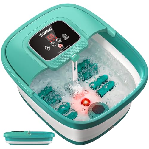 HOSPAN Collapsible Foot Spa with Heat, Bubble, Red Light, and Temperature Control, Foot Bath Massager with 8 Shiatsu Massage Rollers, Pedicure Foot Spa for Relaxation - FS01A - color: Sky Blue