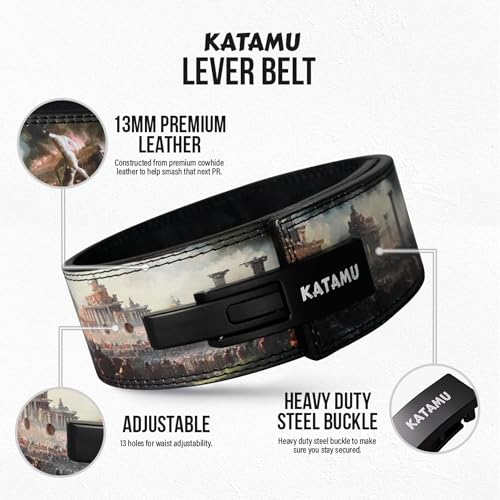 Katamu USPA & IPL Approved Premium Leather Lever Belt — 10mm and 13mm | Powerlifting Belt for Men and Women, Steel Lever Buckle, 4 Inch Wide Back Support for Deadlifts and Squats - color: Fall of Rome, size: Small - 13mm