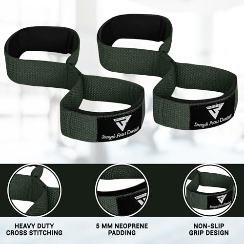 Weight Lifting Straps Figure 8, Anti Slip Strap with cuffs wrist Support for Gym Workout Deadlift Powerlifting Bodybuilding Weightlifting, Fitness Strength Training, Hand Bar Grip for Men - color: Green