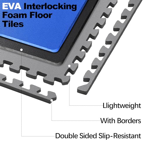 Elevon Puzzle Exercise Gym Flooring Mat, EVA Interlocking Foam Tiles Workout Mat for Home Gym, Fitness Equipment, MMA, Gymnastics, Shock-Absorbing Exercise Mat, Multi-Color - color: Blue, style: 1/2"Th, 36 Tiles (144 Sq Ft)