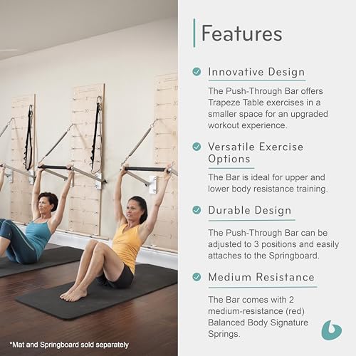 Balanced Body Pilates Springboard, Wall Mounted Pilates Workout Equipment for Home Gym or Studio Use, Pilates Exercise Equipment with Resistance Springs - color: Red (Medium Resistance Springs)