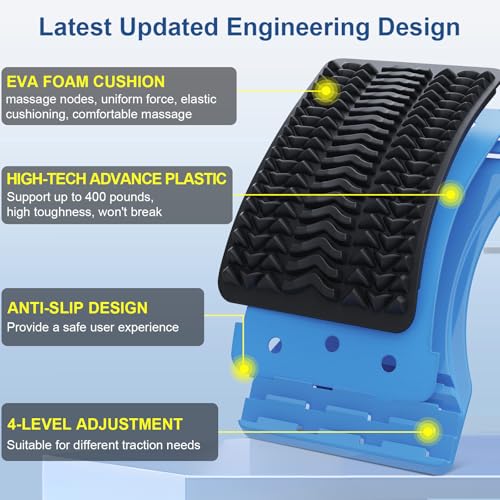 MINOLL Back Stretcher for Lower Back Pain Relief, Multiple Level Adjustable Arch Lumbar Back Cracker Board, Back Cracking Device, Back Massager for Scoliosis, Spine Decompression Support - color: Blue