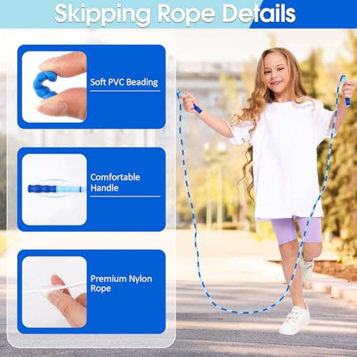 Jump Rope for Kids, 9 Ft Adjustable Jump Ropes for 4 5 6 7 8 10 12, Segmented Soft Beaded Jumping Rope Age 8-12, Tangle Free Skipping Rope for Women Man Fitness Weight Loss - color: Purple, Pink, Blue