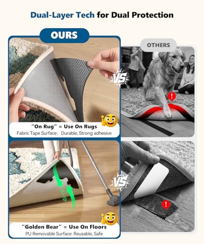 PHIXBEAR Extra Large Anti-Slip Rug Grips Tape Corner Gripper Pads, Dual-Layer Tech Protects Rug & Floor, Washable & Reusable & No Residue, Holds Carpet in Place on Hardwood Floors and Tiles, 16 Pcs - size: 【2X Large】 7.8"L x 5.6"W 16PCS