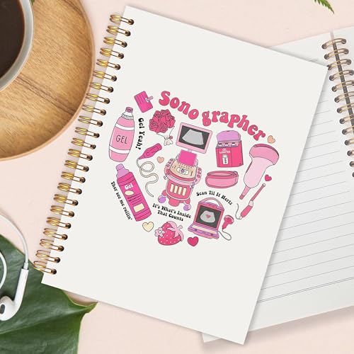Sonographer Gifts Spiral Notebook 5.5x8.3 in, Ultrasound Tech Gifts for Women, Preppy Hot Pink Sonography Nurse Medical Hardcover Notebook Journal for Women Work - color: Preppy Hot Pink Sonography Nurse Medical