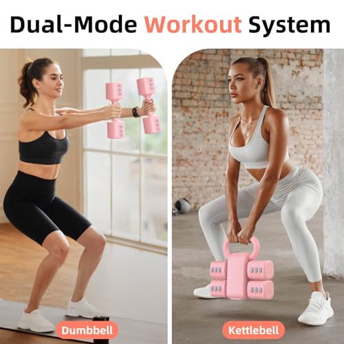 2-in-1 Adjustable Dumbbell Set, 4-Level Weights for Women | Convertible Dumbbell & Kettlebell, Adjustable 2.2-5.5lb Each, Quick-Change Button, Compact for Home Gym, Office & Outdoor - color: Pink