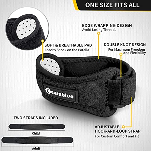 CAMBIVO 2 Pack Patella Tendon Knee Straps, Knee Brace for Women & Men with Extra Straps, Patella Bands for Pain Relief, Osgood Schlatter, Jumper’s Knee, Tendonitis, Running, Basketball, Volleyball - color: Black