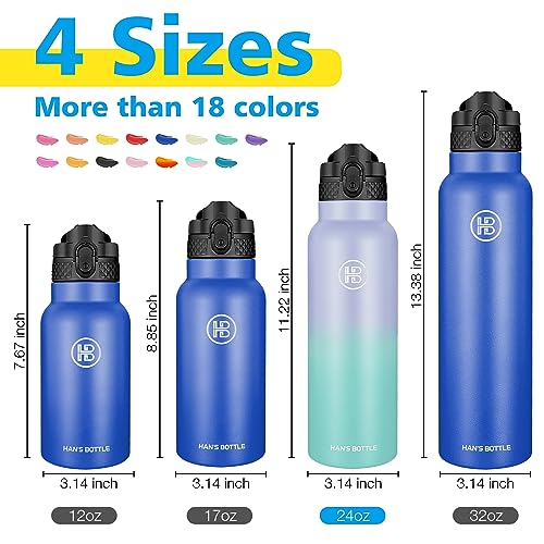 Han's Bottle Sports Water Bottle - 24 Oz, Straw Lid, Leak Proof, Vacuum Insulated Stainless Steel, Double Walled, Thermo Mug,Lilac green - color: Lilac green, size: 24 Ounces