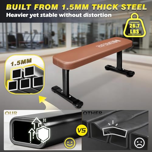 Flat Weight Bench, 2.4 Inch Thick Pad Workout Bench 660 LBS Bench Press Exercise Equipment for Home Gym Strength Weight Training - color: Brown, size: 41 in Basic