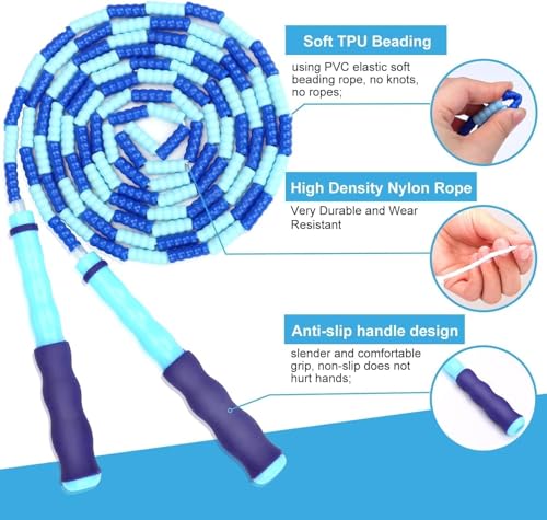 GRAWUN Jump Rope For Kids, Soft Beaded Jump Rope, Adjustable Length Tangle-Free Segmented Soft Beaded Skipping Rope，for Women, Men and Kids Keeping Fit, Workout and Weight Loss - color: 2Green+2Pink+2Blue