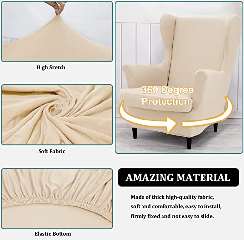 NILUOH Wingback Chair Cover 2-Piece Soft Stretch Wing Chair Slipcover Solid Color Armchair Sofa Couch Cover Furniture Protector with Elastic Bottom for Living Room Bedroom (Off-White) - color: Off-white