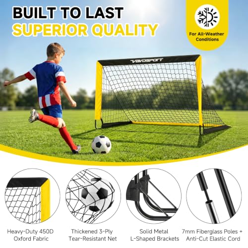 2 Pack Kids Soccer Goals for Backyard Set, 4x3 ft Portable Pop Up Soccer Goal, Kids Soccer Net Training Equipment with Soccer Target, Ball, Cones, for Ages 3-12 Outdoor Sports Games Gifts - color: Black Yellow