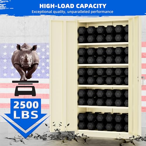 Superday Locking Metal Cabinet 72"×36"×18", Tall Storage Cabinet with 2 Doors and 4 Shelves, Large Metal Steel Utility Cabinets for Garage Tool Office File Pantry (Putty) - color: Putty, style: 72"
