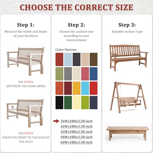 Premium Outdoor Bench Cushions for Patio Furniture 3.5inches Memory Foam Bench Cushion Waterproof Fade Resistant Porch Swing Cushions with Straps 36×18 Inch Terra Red - color: Terra Red, size: 36'' x 18'' x 3.5''