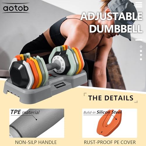 AOTOB Adjustable Dumbbell Set 25/55 Lbs (Pair), Fast Weight Adjustment with Anti-Slip Turning Handle, Space-Saving for Home Gym, Strength Training Equipment for Men & Women - color: 55lbs Colorful-Pair