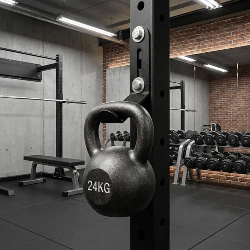 J Bryant Kettlebell Rack Storage Attachment, Heavy Duty Steel Kettlebell Holder for Power Cage & Squat Rack - color: Black Single Kettlebell Holder