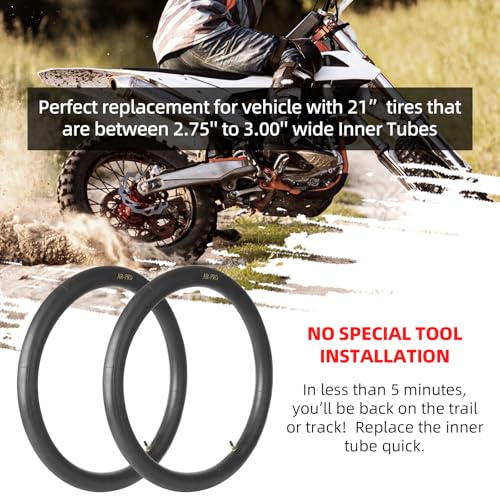 2.75/3.00-21” Replacement Inner Tube 80/100-21(300/325-21) with TR4 Staight Valve Stem, Fits Motorcycle with 21'' Tires (2-Pack) - Made from Heavy Duty, Thick Premium Rubber - size: 2.75/3.00-21"
