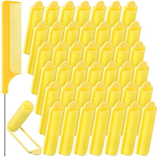 Syhood 43 Pcs Foam Sponge Hair Rollers Women 0.59 Inch Soft Sleeping Curlers Flexible Sponge Curler Tool and Rat Tail Comb for Hair Styling Hairdressing Overnight Curl and Volume(Yellow) - color: Yellow