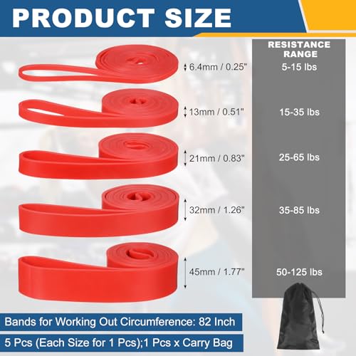 Resistance Bands for Working Out, Pull Up Bands, Pull Up Assistance Straps with Carry Bag for Home/Gym - color: Red