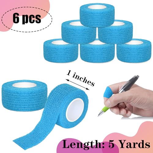 6 Pack 1 Inches Self Adhesive Bandage Wrap Breathable Cohesive Bandage Elastic Tape for Pets, Athletic, Sports, Wrist, Knee, Ankle(5 Yards Per Roll, Light Blue) - color: Light Blue, size: 1 Inch