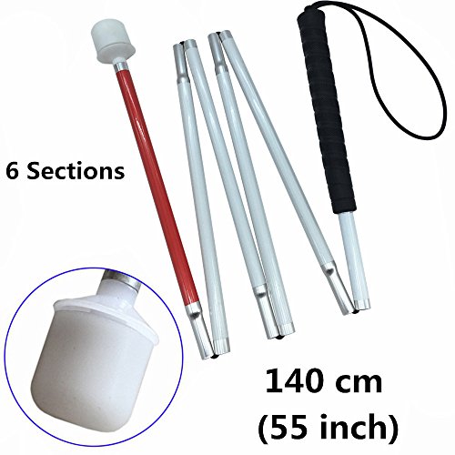 Aluminum Mobility Folding White Cane for Vision Impaired and Blind People (Folds Down 6 Sections) (140cm (55 inch), Black Handle) - color: Black Handle, size: 55 Inch (Pack of 1)