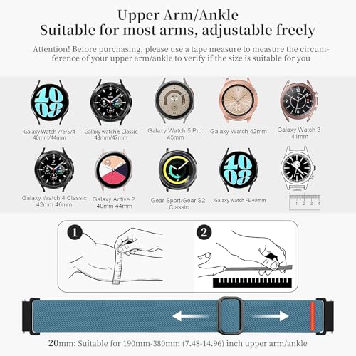 20mm Nylon Sport Ankle/Arm Band Compatibel with Galaxy Watch 7/6/5/4/FE 44mm 40mm/Watch 5 Pro/ 6 Classic 47mm 43mm/ 4 Classic Strap,Elastic Oberarmband Bicep Band for Women Men - color: Blue