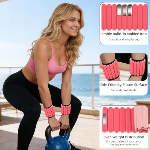 Abahub Adjustable Wrist & Ankle Weights 2Pack, Wearable Silicone Weighted Bracelet for Women, Arm Leg Weights for Home Gym Workout, Jogging, Yoga & Pilates - color: Magnetic Pink, size: 4.4LB Pair (2.2LB Each)