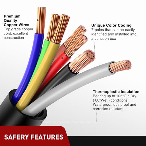 Nilight 12Feet 7way Heavy Duty 7 Pin Plug Inline Trailer Cord for Truck Camper Blade Molded RV Cable Wire Weatherproof & Corrosion Resistant-12FT, 2 Years Warranty - color: RV Standard Trailer Cord 12FT w/Plug