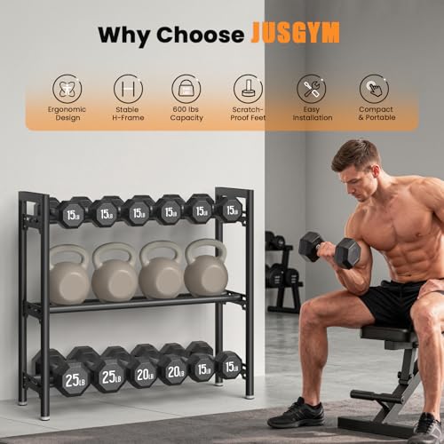 Upgraded Dumbbell Rack, 600LBS | 250LBS Heavy Duty Weight Rack for Home Gym, Weight Rack for Dumbbells & Kettlebells Organizer (Rack Only) - size: 3 Tier