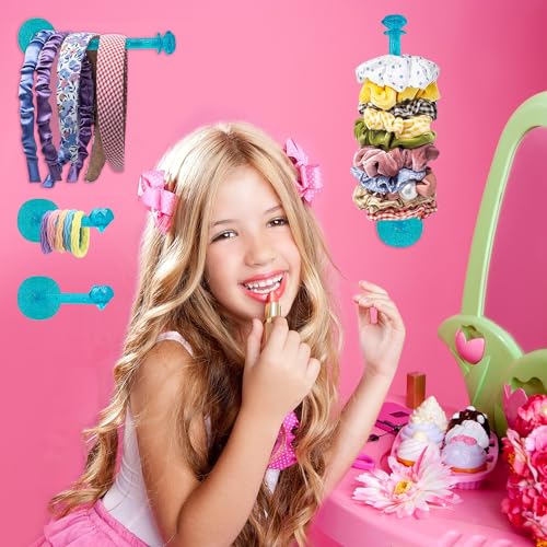 4Pcs Headband Holder Stand Scrunchie Organizer, Girls Hair Accessories Organizer Storage for Headband Hairband Hair Ties, Clear Glitter Adhesive Scrunchy Holder Scrunchie Storage - color: 4Packs Blue