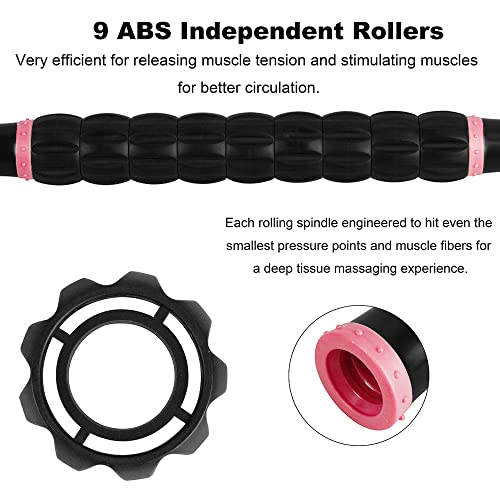 YANSYI Professional 9-Roller Deep Tissue Massage Stick - Portable Muscle Recovery Roller for Athletes, Relieves Post-Workout Soreness & Leg/Back Pain - Portable Physio Tool (Pink) - color: Pink