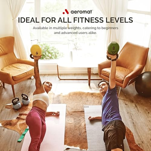 Aeromat Elite Mini Kettlebell Medicine Ball - 6" Diameter Weighted Exercise Ball for Training, Color-Coded Kettlebell Weight - color: Yellow