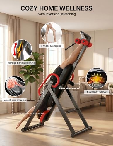 YOLEO Gravity Inversion Table for Back Pain Relief 2026 New Inversion Table w/Lumbar Support Easy to Assemble Back Stretcher Machine 300 lbs - color: Red02