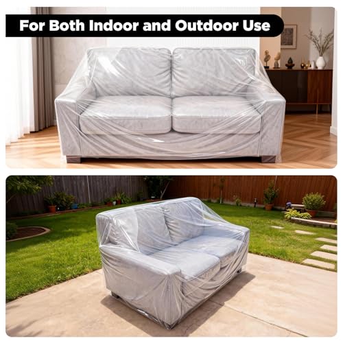 Plastic Loveseat Cover Furniture Cover with Elastic Band, Clear Sofa Cover Protector for Moving and Storage, Waterproof & Dustproof Moving Bags Slipcover 68W x 42D x 42H Inches (Loveseat) - size: Loveseat