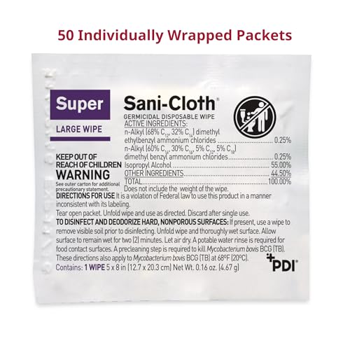 PDI Super Sani-Cloth Germicidal Disposable Wipe, Large, Individual, 5" x 8"