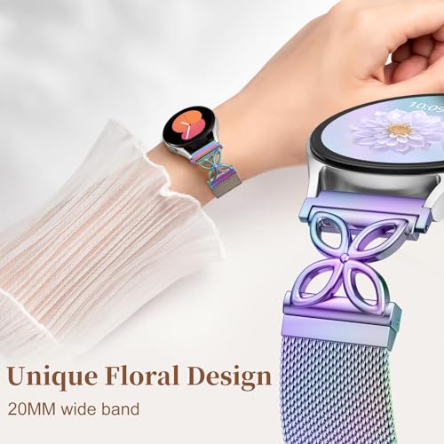 Getino Floral Magnetaic Metal Band Compatible with Galaxy Watch 7 Band 6 5 4 FE Active 2 40mm 44mm / Galaxy Watch 5 pro 45mm / Classic, Dressy Strap for Samsung Watch Bands Women Stainless Steel - color: Colorful