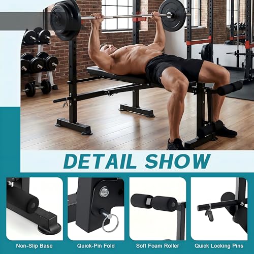 DUMOS Adjustable Weight Bench Set with Rack, 650LBS Foldable Bench Press | Easy Assembly Workout Set with Leg Extension Curl, for Indoor Exercise Home Gym - color: BLACK, size: 62''*37''*45''