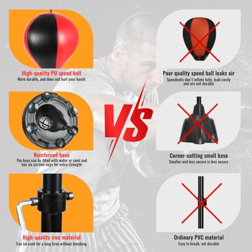 Boxing Bag with Stand, 46.4"-72.8" Height Adjustable Freestanding Spinning Bar, Boxing Reflex Bag for Home Gym & MMA Training - color: Red Black