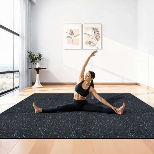 VEVOR 0.56Inch 96sq.ft 24 Tiles Gym Flooring for Home Gym, Rubber Top with High Density EVA Foam, 24 x 24In Gym Floor Exercise Equipment Mats, Interlocking Gym Mats, Puzzle Workout Mats, Black & Blue | Rubber Top with High Density EVA Foam, Lightweight Gy